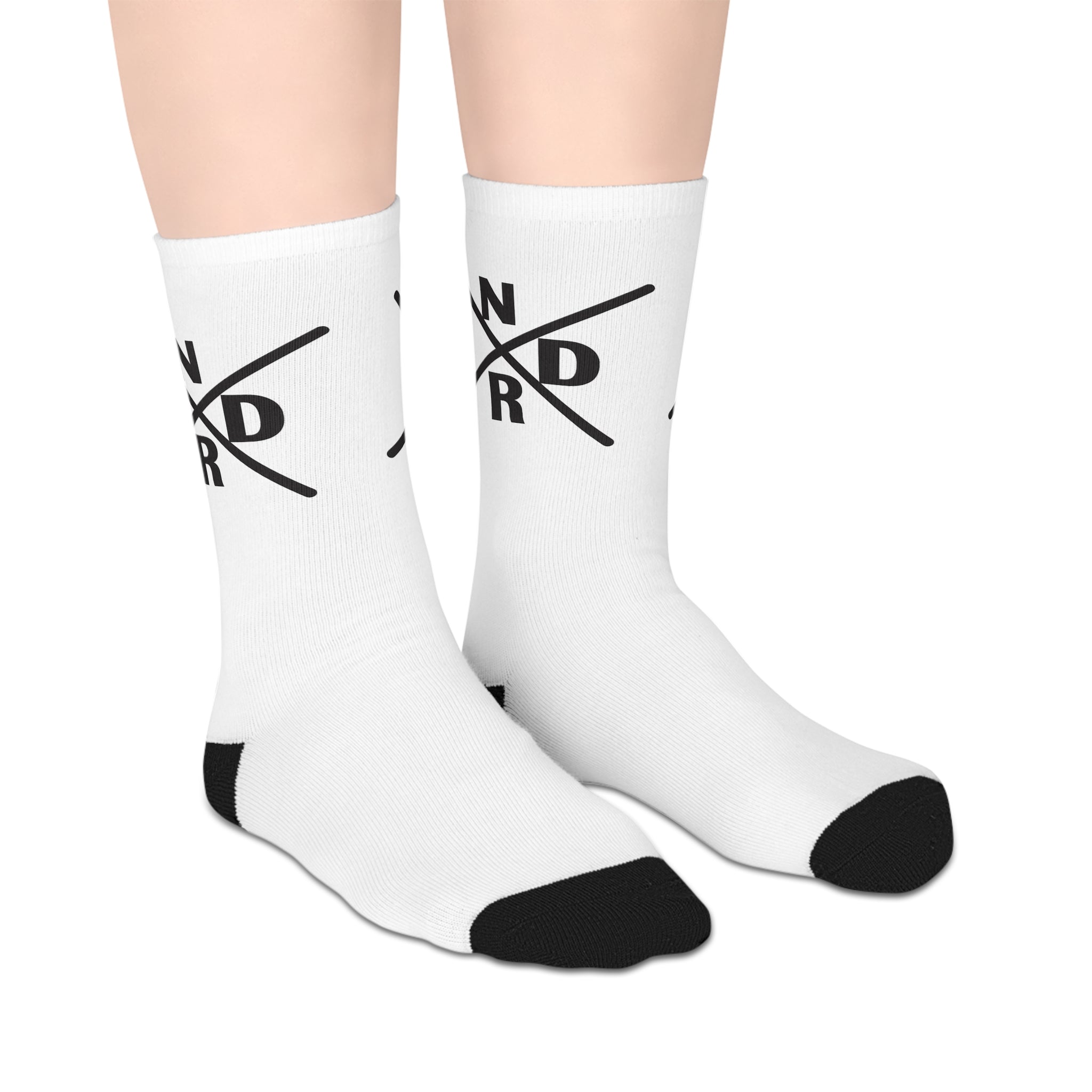 NDR Cute Minimalist Eye Mid-Length Socks — White Graphic Crew Socks