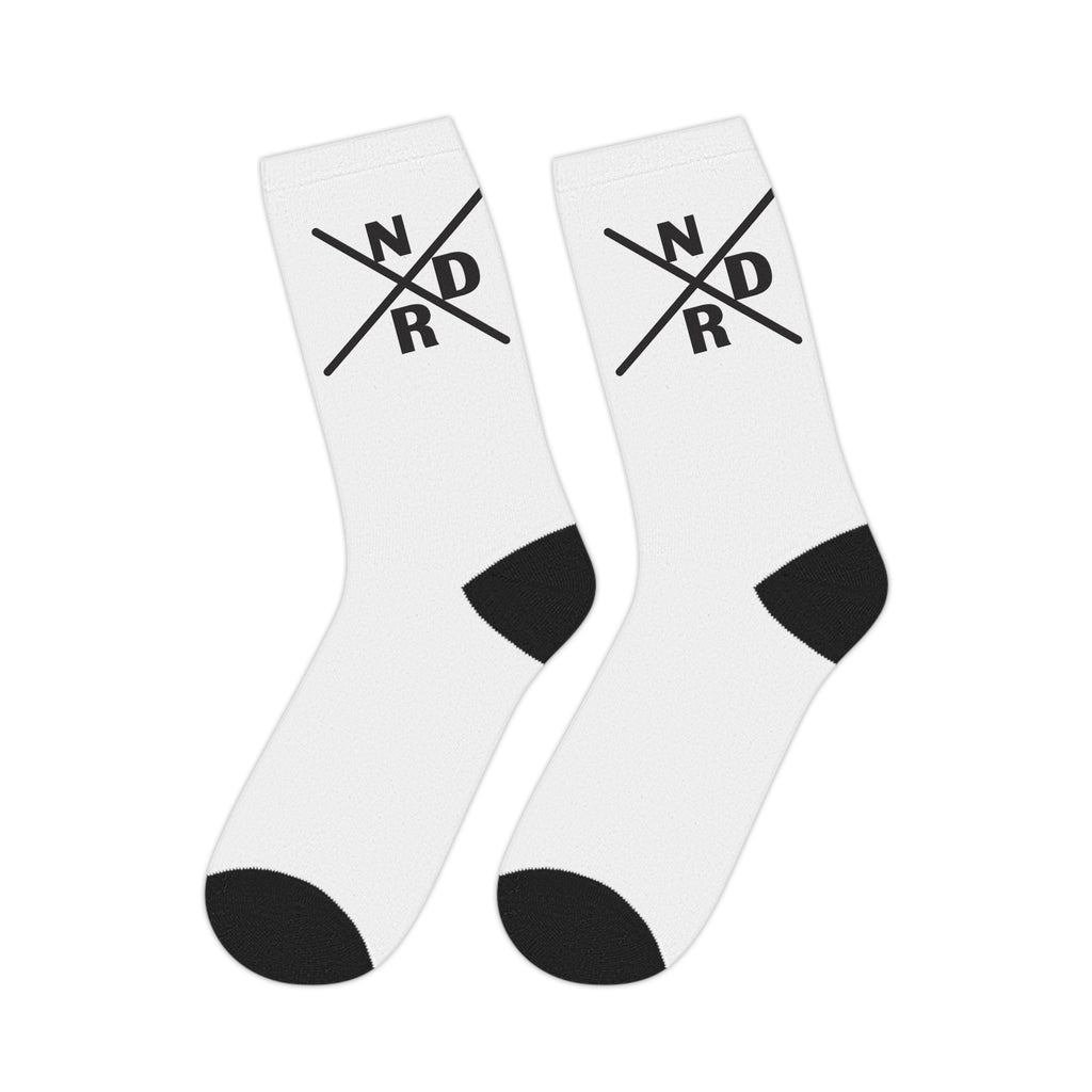 NDR Cute Minimalist Eye Mid-Length Socks — White Graphic Crew Socks