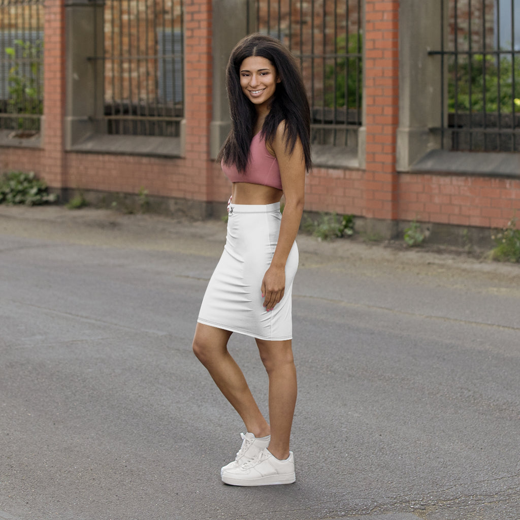 N D R- White Mid-Rise Pencil Skirt
