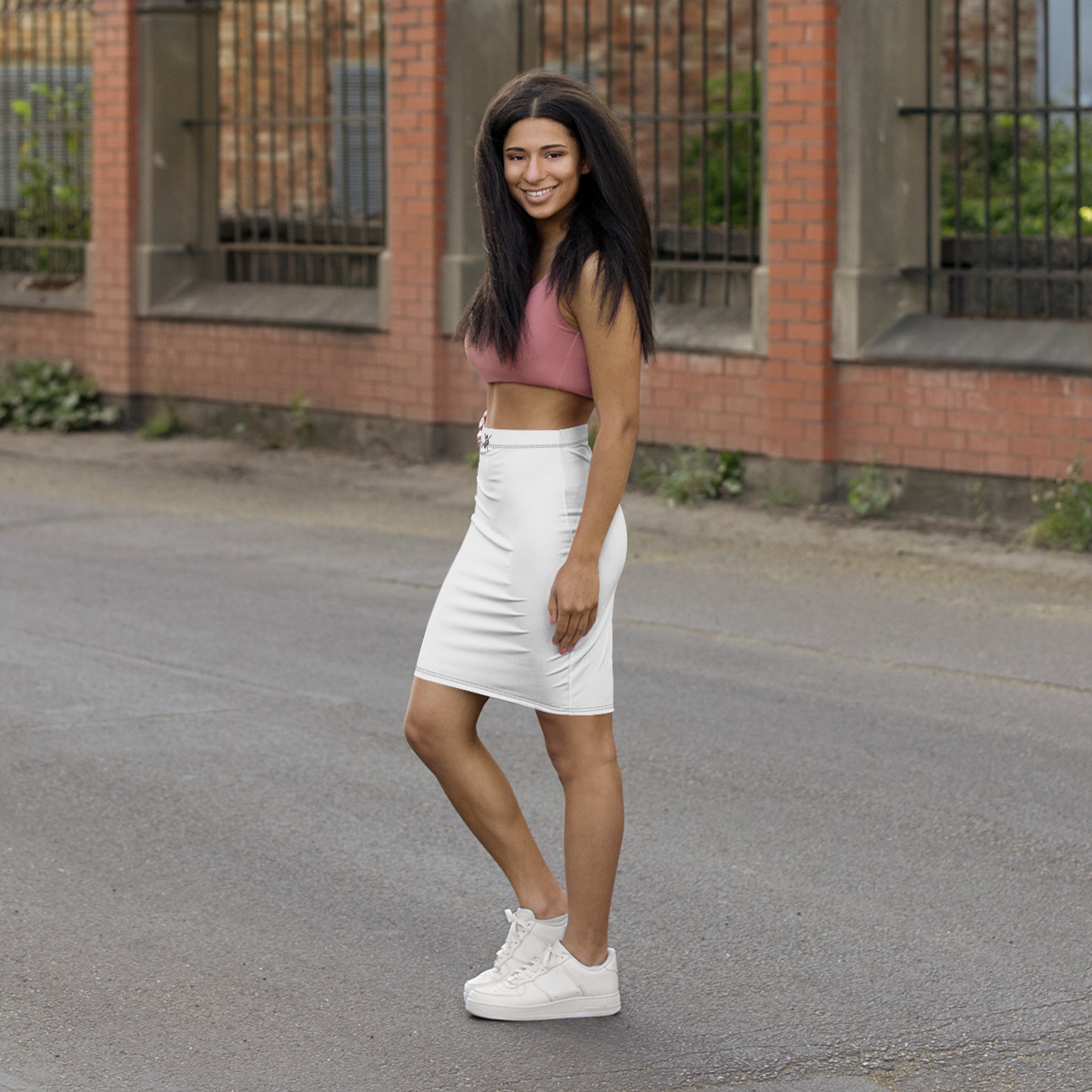 N D R- White Mid-Rise Pencil Skirt