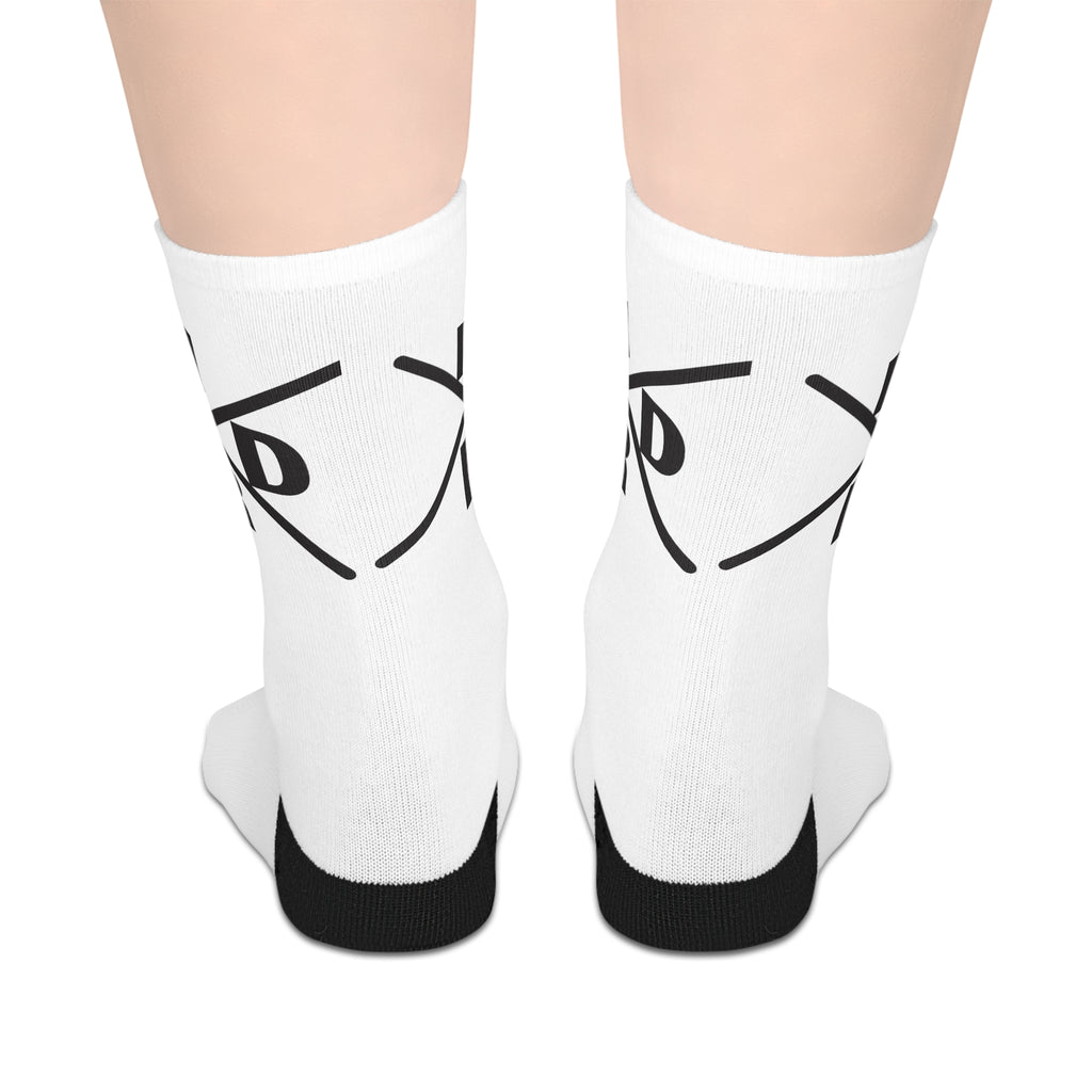 NDR Cute Minimalist Eye Mid-Length Socks — White Graphic Crew Socks