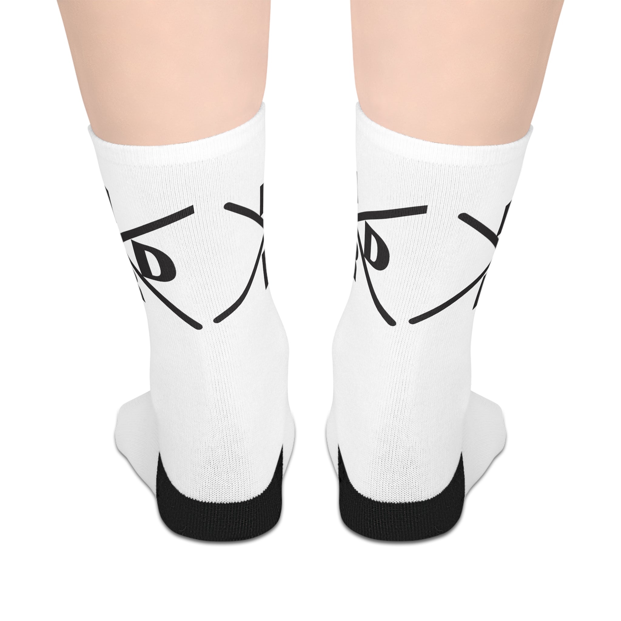 NDR Cute Minimalist Eye Mid-Length Socks — White Graphic Crew Socks