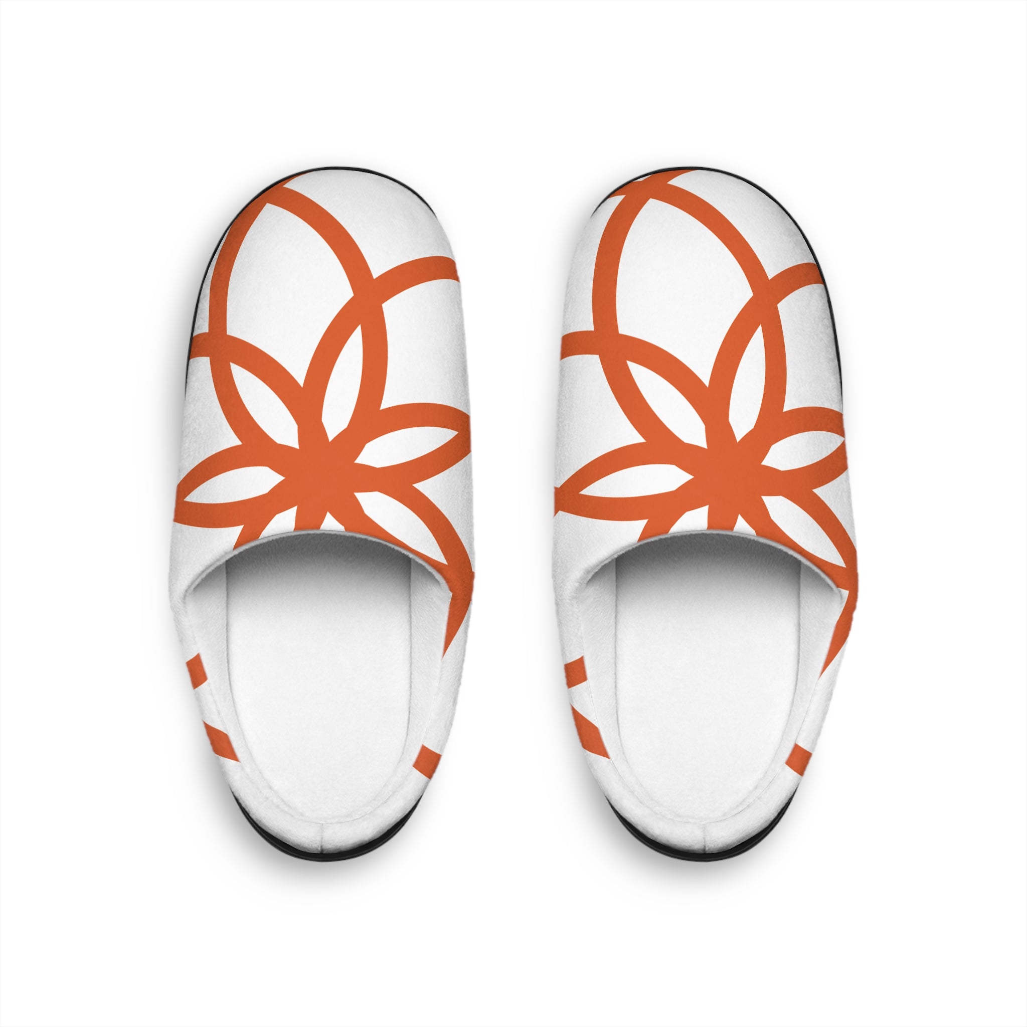 NDR Men's Indoor Slippers — White & Burnt Orange Geometric Flower Pattern