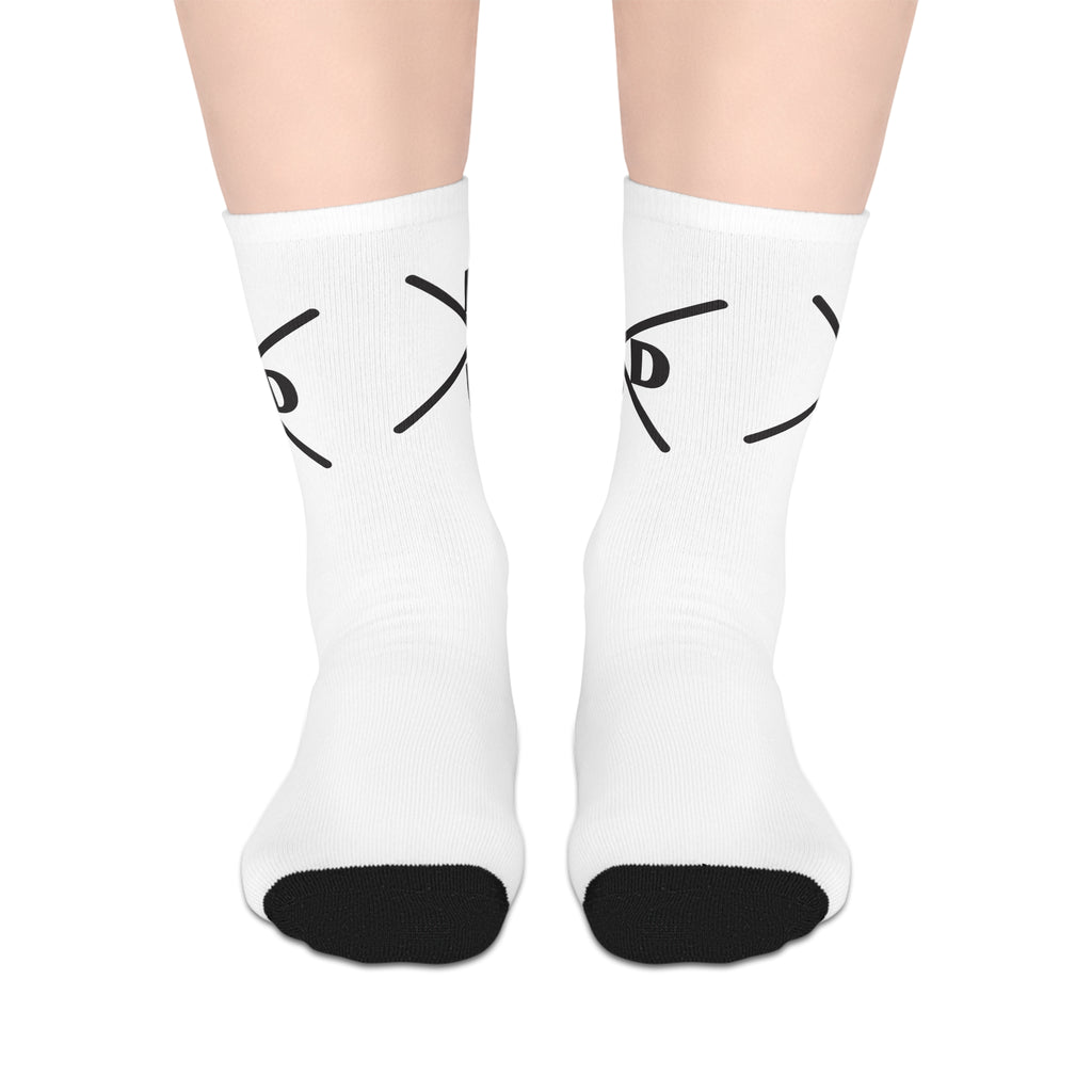 NDR Cute Minimalist Eye Mid-Length Socks — White Graphic Crew Socks
