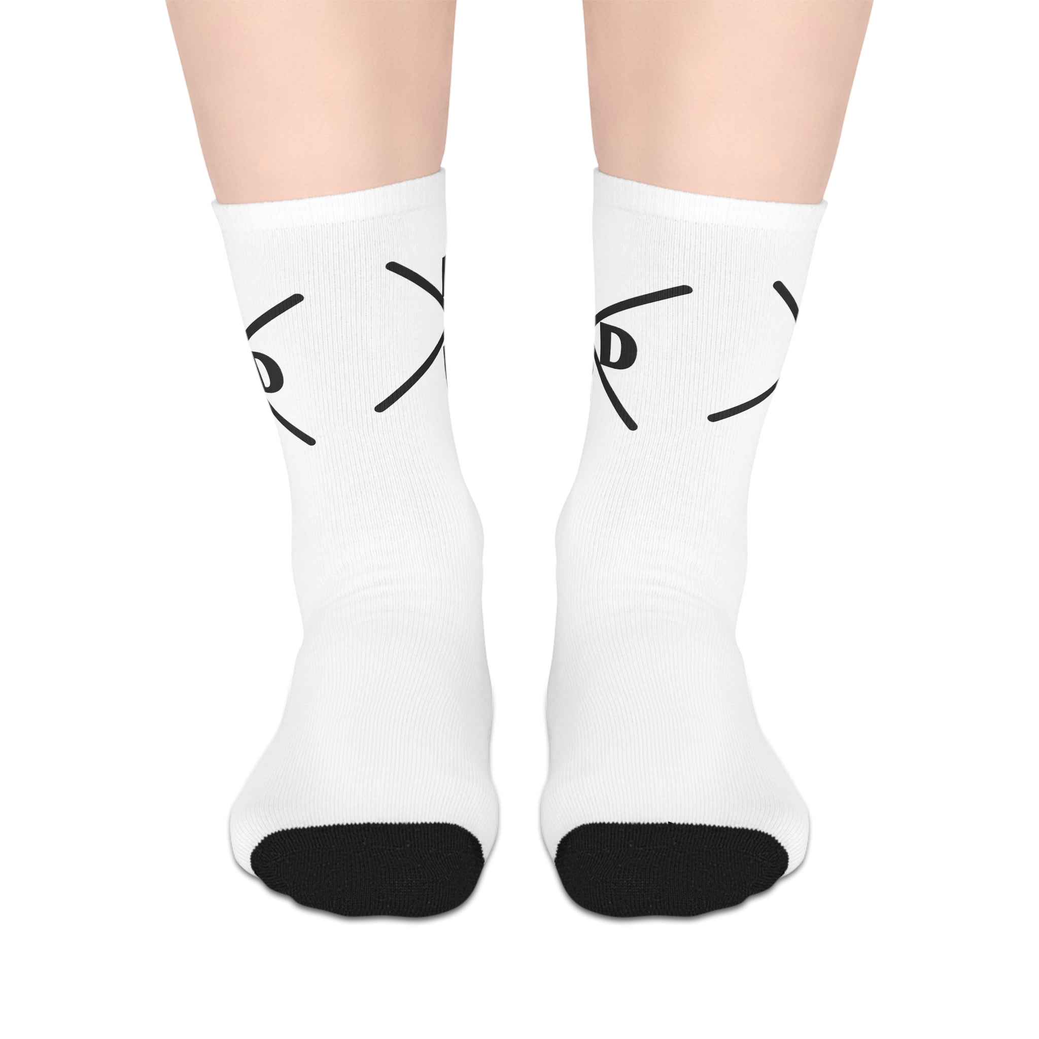 NDR Cute Minimalist Eye Mid-Length Socks — White Graphic Crew Socks