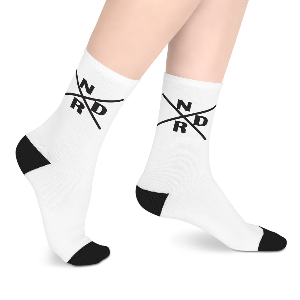 NDR Cute Minimalist Eye Mid-Length Socks — White Graphic Crew Socks