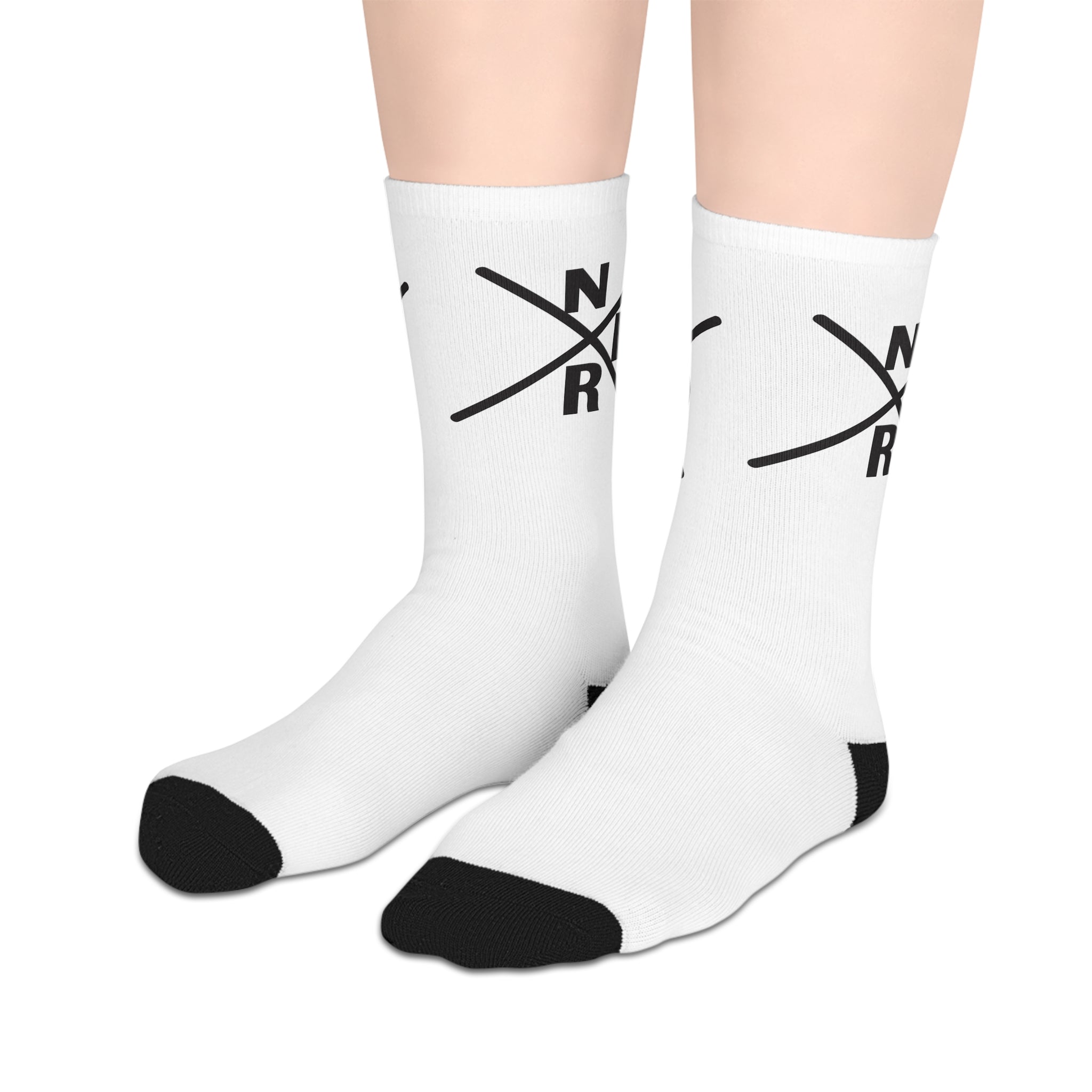 NDR Cute Minimalist Eye Mid-Length Socks — White Graphic Crew Socks